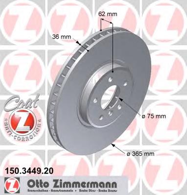 Диск гальмівний передній Zimmermann 150344920