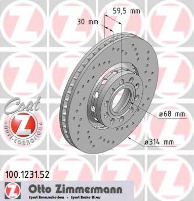 Диск переднього гальма Zimmermann 100123152 ціна, від 55.68 USD