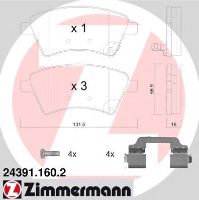 Передні тормозні колодки 243911602 Zimmermann