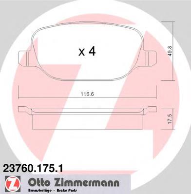 Задні гальмівні колодки 237601751 Zimmermann