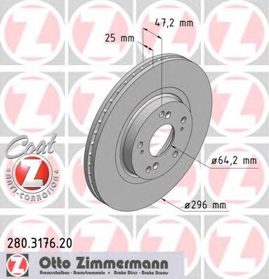 Диск гальмівний передній Zimmermann 280317620