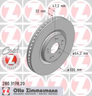 Диск переднього гальма Zimmermann 280317820 ціна, від 81.59 USD