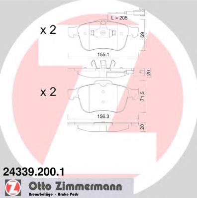 243392001 Zimmermann колодки гальмівні передні, дискові
