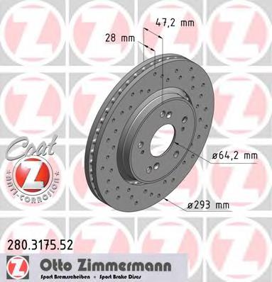 Диск переднього гальма Zimmermann 280317552 ціна, від 70.92 USD
