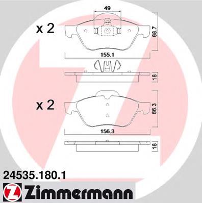 Купити 245351801 Zimmermann Колодки гальмівні передні, дискові