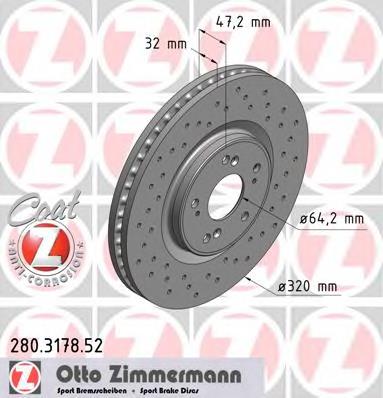 Диск переднього гальма Zimmermann 280317852 ціна, від 81.59 USD