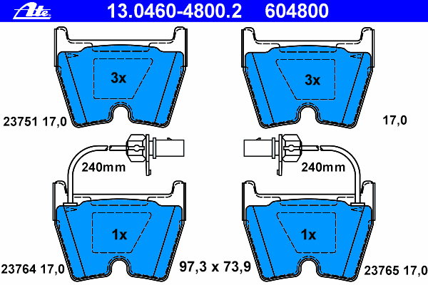 13046048002 ATE Передні гальмівні колодки