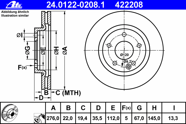 24012202081 ATE диск гальмівний передній