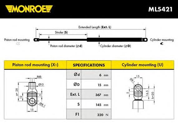 Упор капота Monroe ML5421