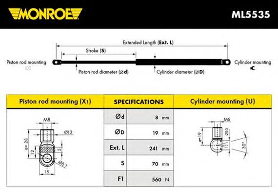 Купити ML5535 Monroe Амортизатор двері багажника