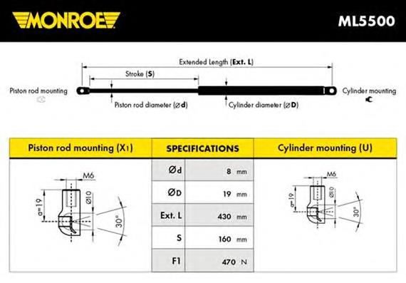 Купити ML5500 Monroe Амортизатор двері багажника