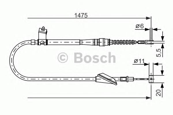 1987477608 Bosch трос ручного гальма задній, правий