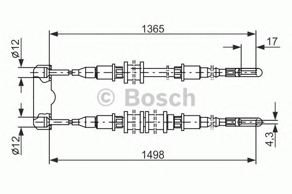 1987477130 Bosch Трос ручного гальма задній, правий/лівий