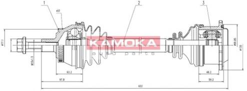 Піввісь (привід) передня, права VW1138921A Kamoka