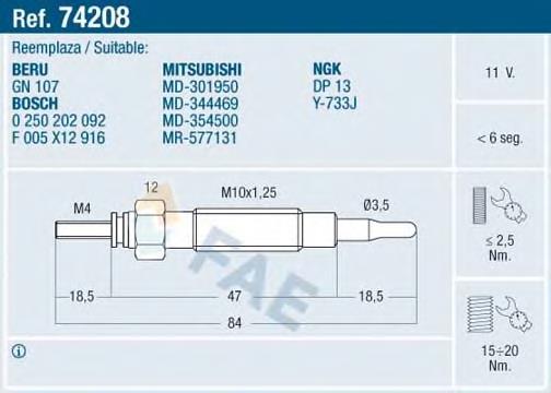 Свічки запалювання FAE 74208