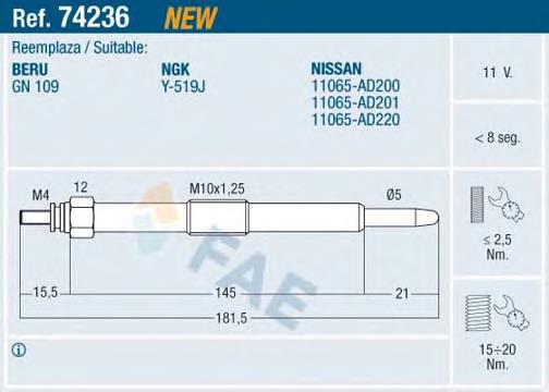 Свіча накалу FAE 74236 ціна, від 14.70 USD