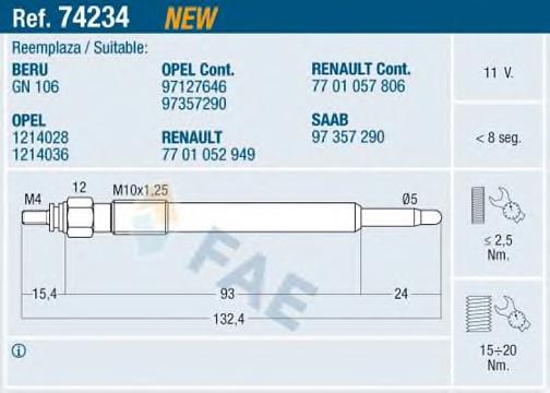 Свіча накалу FAE 74234 ціна, від 9.80 USD