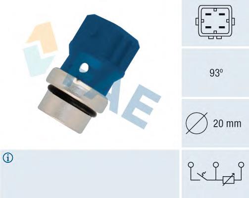 34330 FAE Датчик температуры охлаждающей жидкости (4-х контактный, синий/белый)