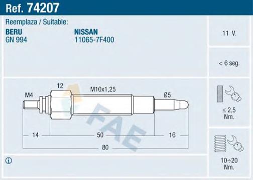 Свічка накалу 74207 FAE