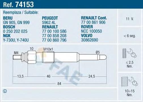 Свічки запалювання FAE 74153