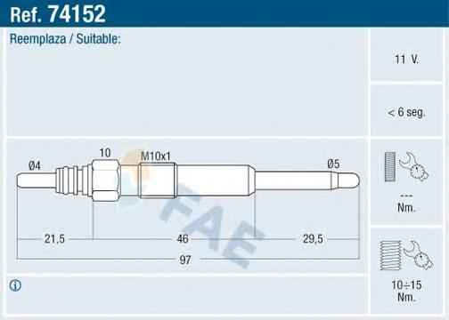 Свіча накалу FAE 74152 ціна, від 9.96 USD
