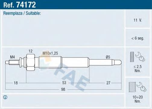 Купити 74172 FAE Свічка накалу