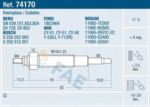 Свічка накалу 74170 FAE