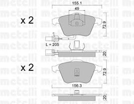 Колодки гальмівні передні, дискові 2205490 Metelli