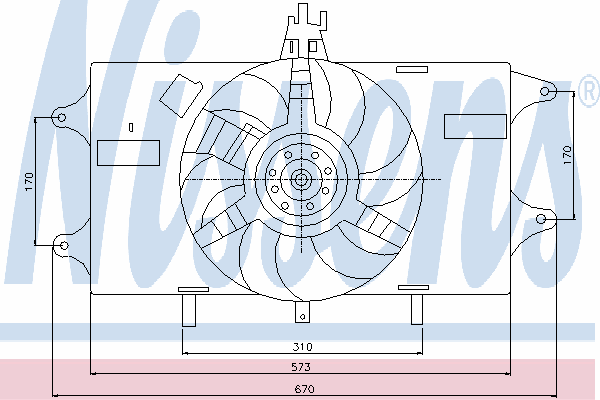 85127 Nissens дифузор радіатора охолодження, в зборі з двигуном і крильчаткою