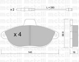 Передні тормозні колодки 2201050 Metelli