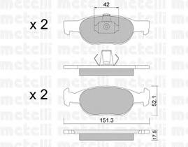 Колодки гальмівні передні, дискові 2200791 Metelli