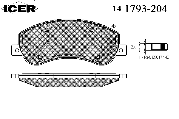 Колодки гальмівні передні, дискові 141793204 Icer