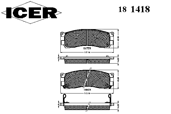 181418 Icer колодки гальмові задні, дискові