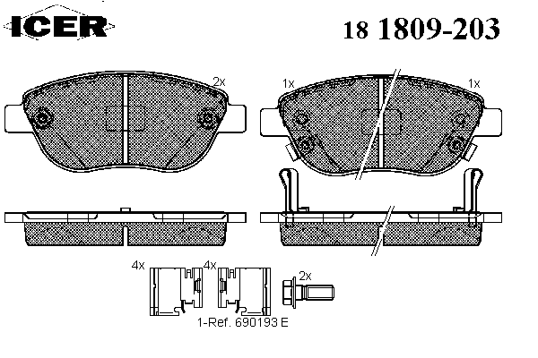 Колодки гальмівні передні, дискові 181809203 Icer