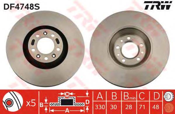 Диск переднього гальма TRW DF4748S ціна, від 63.25 USD