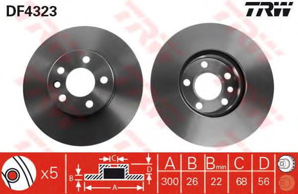 Диск переднього гальма TRW DF4323 ціна, від 55.39 USD