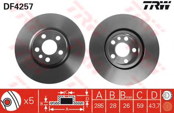 Диск переднього гальма TRW DF4257 ціна, від 48.26 USD