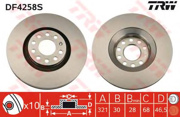 Диск переднього гальма TRW DF4258S ціна, від 79.75 USD