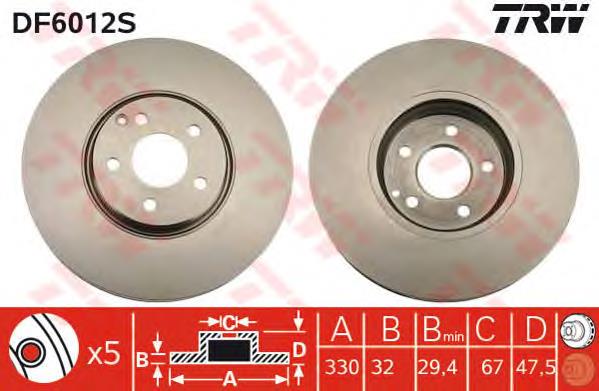 Диск переднього гальма TRW DF6012S ціна, від 76.78 USD