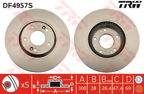 Диск переднього гальма TRW DF4957S ціна, від 51.65 USD
