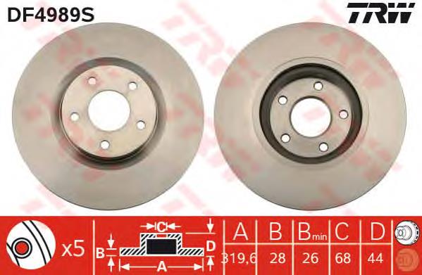 Диск переднього гальма TRW DF4989S ціна, від 58.48 USD