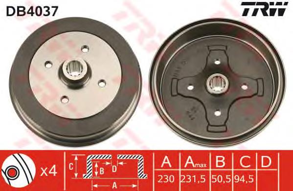 Барабан гальмівний задній TRW DB4037 ціна, від 39.77 USD