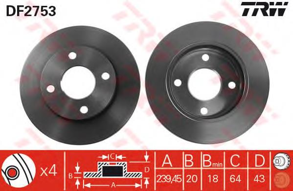Диск переднього гальма TRW DF2753 ціна, від 23.19 USD