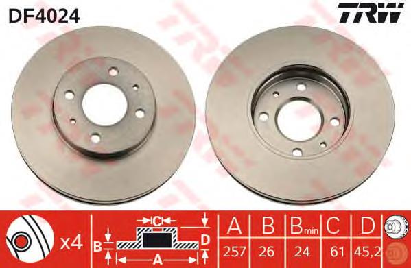 Диск переднього гальма TRW DF4024 ціна, від 35.10 USD