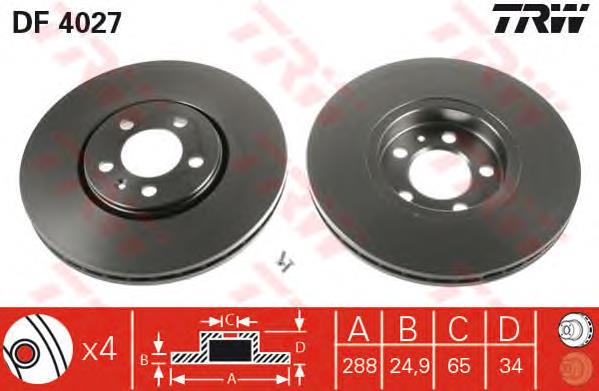 Диск переднього гальма TRW DF4027 ціна, від 44.26 USD