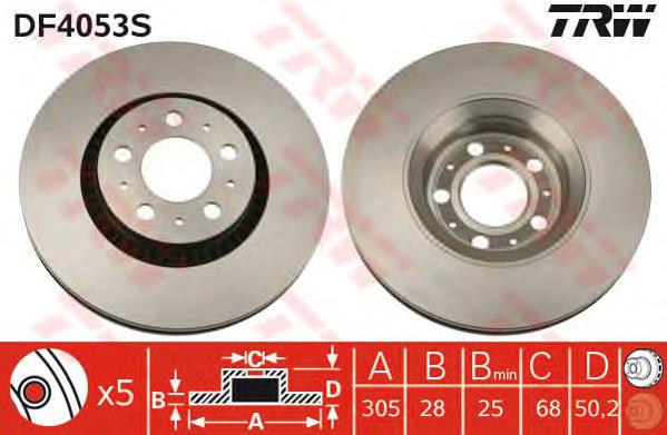 Диск переднього гальма TRW DF4053S ціна, від 57.45 USD