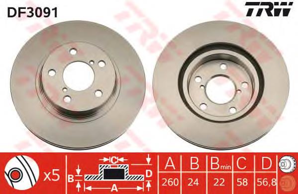 Диск переднього гальма TRW DF3091 ціна, від 26.67 USD