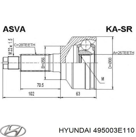 Піввісь передня, права 495003E110 HYUNDAI