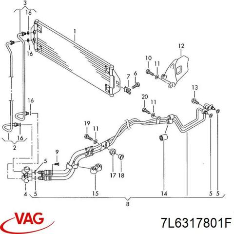 Трубка масляного радіатора АКПП, здвоєна 7L6317801F VAG