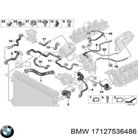 Шланг/патрубок радіатора охолодження, нижній 17127536486 BMW